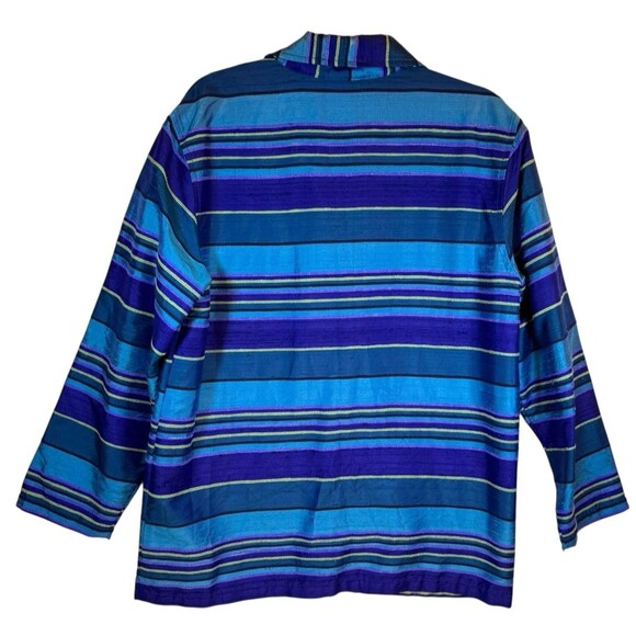 Vintage Chico's Jacket Blazer Women's Size Medium 100% Silk Striped‎ Blue Y2K - Picture 5 of 11